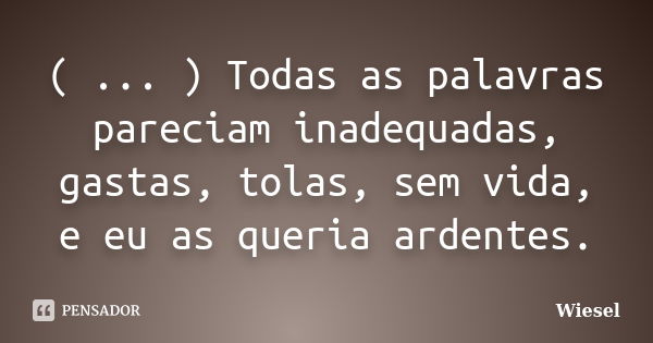 ( ... ) Todas as palavras pareciam inadequadas, gastas, tolas, sem vida, e eu as queria ardentes.... Frase de Wiesel.