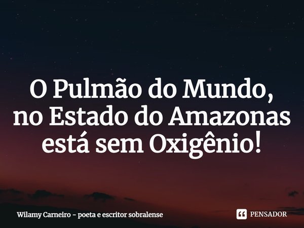 ⁠
O Pulmão do Mundo, no Estado do Amazonas está sem Oxigênio!... Frase de Wilamy Carneiro - poeta e escritor sobralense.