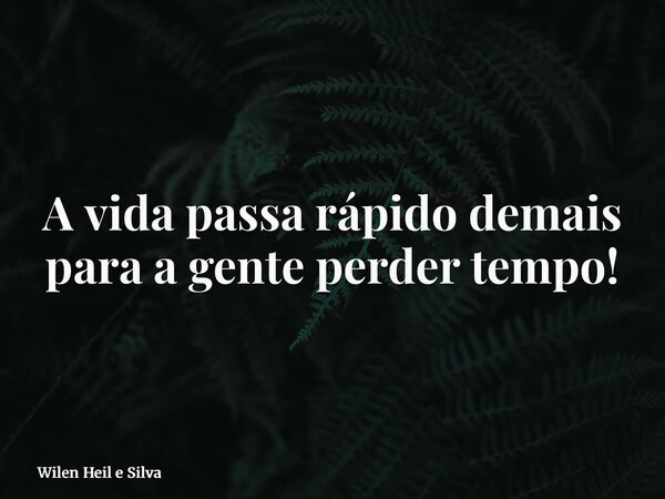 A vida passa rápido demais para a gente perder tempo!... Frase de Wilen Heil e Silva.