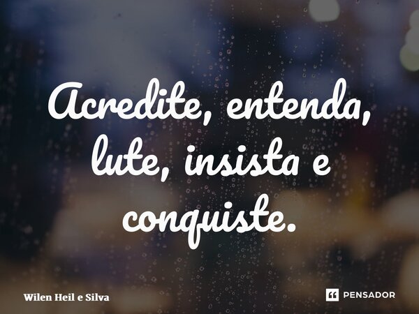 ⁠Acredite, entenda, lute, insista e conquiste.... Frase de Wilen Heil e Silva.