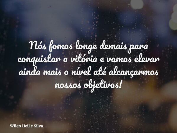 Nós fomos longe demais para conquistar a vitória e vamos elevar ainda mais o nível até alcançarmos nossos objetivos!... Frase de Wilen Heil e Silva.