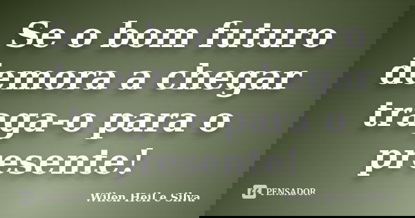 Se o bom futuro demora a chegar traga-o para o presente!... Frase de Wilen Heil e Silva.