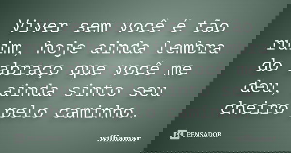 Viver sem você é tão ruim, hoje ainda lembra do abraço que você me deu, ainda sinto seu cheiro pelo caminho.... Frase de Wilhamar.