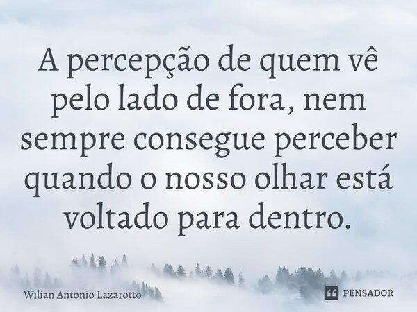 ⁠A percepção de quem vê pelo lado de fora, nem sempre consegue perceber quando o nosso olhar está voltado para dentro.... Frase de Wilian Antonio Lazarotto.