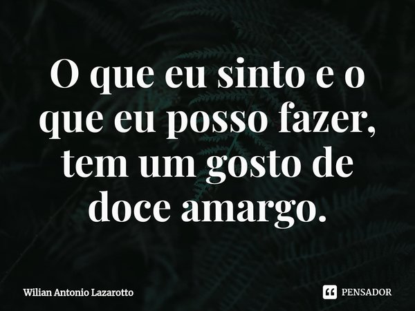 O que eu sinto e o que eu posso fazer, tem um gosto de doce amargo.... Frase de Wilian Antonio Lazarotto.