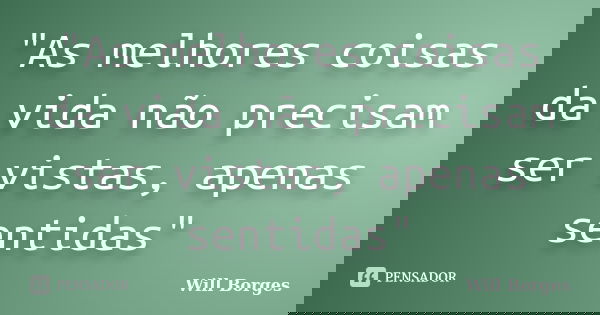 "As melhores coisas da vida não precisam ser vistas, apenas sentidas"... Frase de Will Borges.