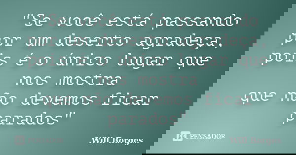 "Se você está passando por um deserto agradeça, pois é o único lugar que nos mostra que não devemos ficar parados"... Frase de Will Borges.