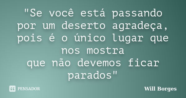 "Se você está passando por um deserto agradeça, pois é o único lugar que nos mostra que não devemos ficar parados"... Frase de Will Borges.