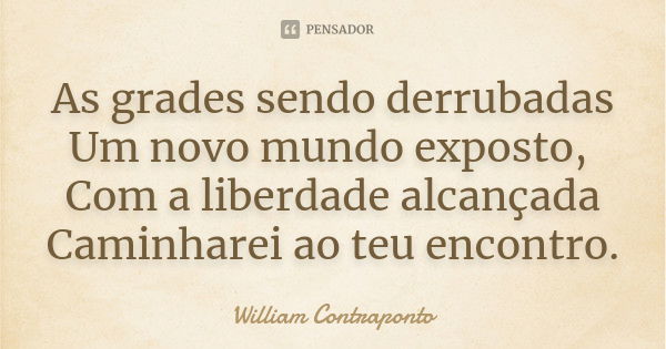 As grades sendo derrubadas Um novo mundo exposto, Com a liberdade alcançada Caminharei ao teu encontro.... Frase de William Contraponto.