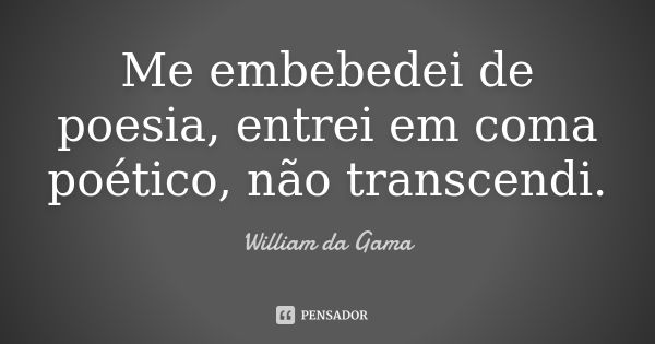 Me embebedei de poesia, entrei em coma poético, não transcendi.... Frase de William da Gama.