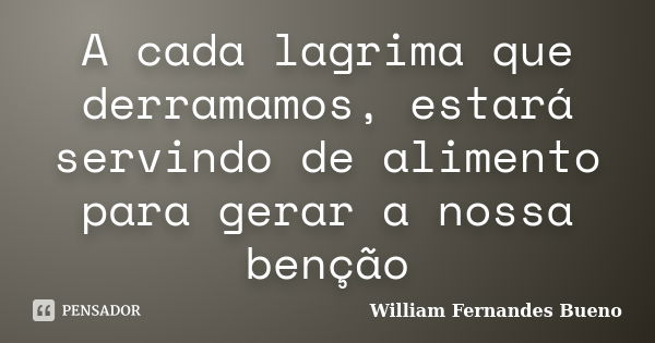 A cada lagrima que derramamos, estará servindo de alimento para gerar a nossa benção... Frase de William Fernandes Bueno.