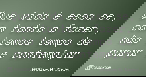 Que vida é essa se, com tanto a fazer, não temos tempo de parar e contemplar... Frase de William H. Davies.