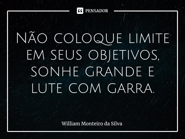 ⁠Não coloque limite em seus objetivos, sonhe grande e lute com garra.... Frase de William Monteiro da Silva.