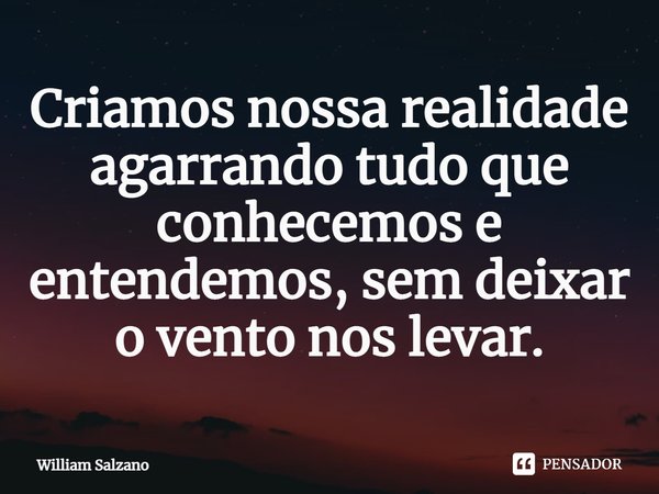 ⁠Criamos nossa realidade agarrando tudo que conhecemos e entendemos, sem deixar o vento nos levar.... Frase de William Salzano.