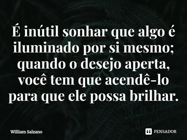 É inútil sonhar que algo é iluminado por si mesmo; quando o desejo aperta, você tem que acendê-lo para que ele possa brilhar.... Frase de William Salzano.