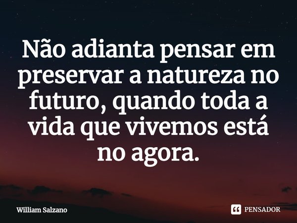 ⁠Não adianta pensar em preservar a natureza no futuro, quando toda a vida que vivemos está no agora.... Frase de William Salzano.