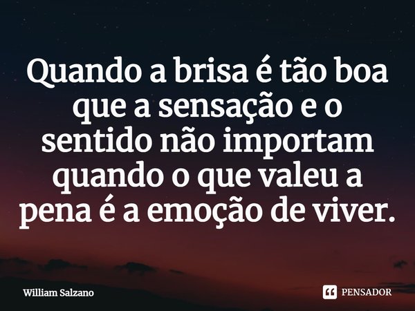 ⁠Quando a brisa é tão boa que a sensação e o sentido não importam quando o que valeu a pena é a emoção de viver.... Frase de William Salzano.