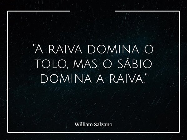 "A raiva domina o tolo, mas o sábio domina a raiva."... Frase de William Salzano.