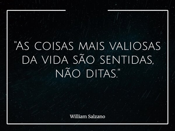 "As coisas mais valiosas da vida são sentidas, não ditas."... Frase de William Salzano.