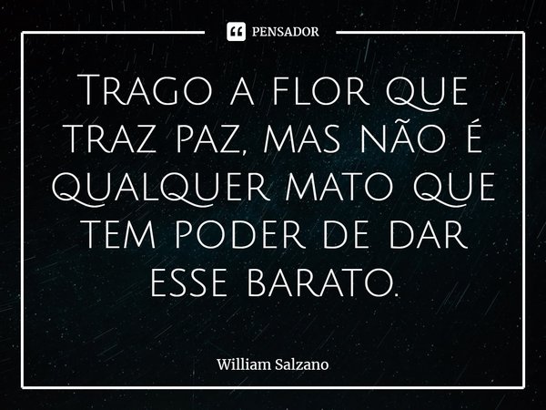 ⁠Trago a flor que traz paz, mas não é qualquer mato que tem poder de dar esse barato.... Frase de William Salzano.