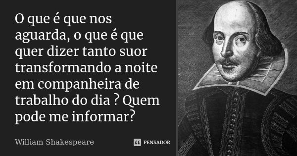 O que é que nos aguarda, o que é que quer dizer tanto suor transformando a noite em companheira de trabalho do dia ? Quem pode me informar?... Frase de William Shakespeare.