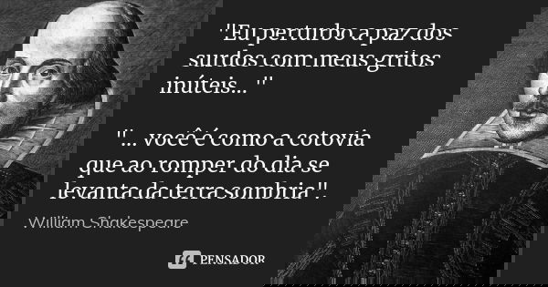 "Eu perturbo a paz dos surdos com meus gritos inúteis..." "... você é como a cotovia que ao romper do dia se levanta da terra sombria".... Frase de William Shakespeare.