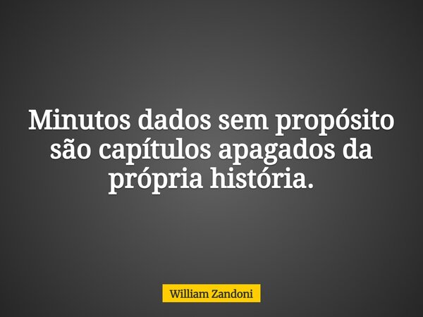 Minutos dados sem propósito são capítulos apagados da própria história.... Frase de William Zandoni.