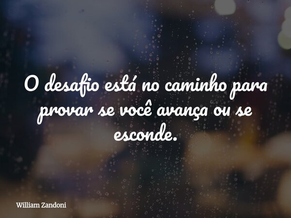 O desafio está no caminho para provar se você avança ou se esconde.... Frase de William Zandoni.