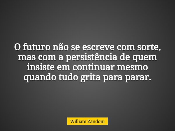 O futuro não se escreve com sorte, mas com a persistência de quem insiste em continuar mesmo quando tudo grita para parar.... Frase de William Zandoni.