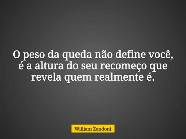 O peso da queda não define você, é a altura do seu recomeço que revela quem realmente é.... Frase de William Zandoni.
