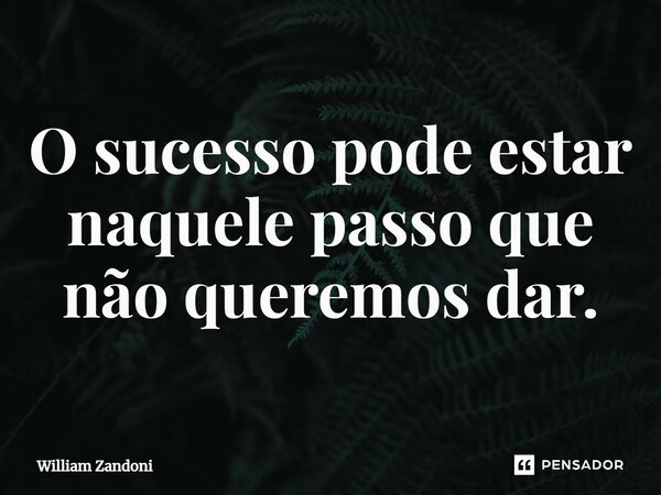 ⁠O sucesso pode estar naquele passo que não queremos dar.... Frase de William Zandoni.