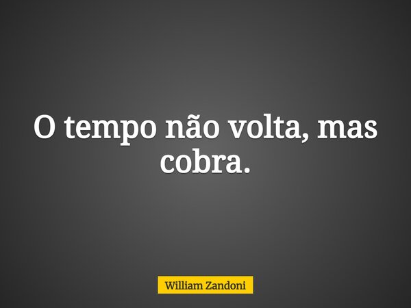 O tempo não volta, mas cobra.... Frase de William Zandoni.