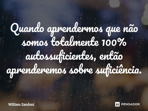 ⁠Quando aprendermos que não somos totalmente 100% autossuficientes, então aprenderemos sobre suficiência.... Frase de William Zandoni.