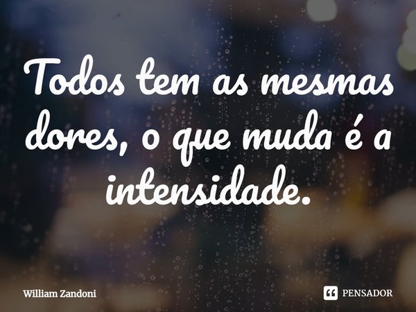 ⁠Todos tem as mesmas dores, o que muda é a intensidade.... Frase de William Zandoni.