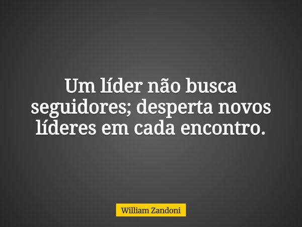 Um líder não busca seguidores; desperta novos líderes em cada encontro.... Frase de William Zandoni.