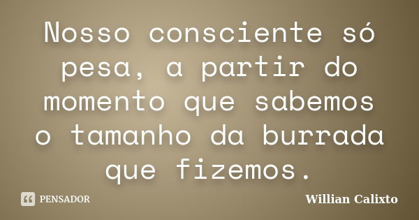 Nosso consciente só pesa, a partir do momento que sabemos o tamanho da burrada que fizemos.... Frase de Willian Calixto.