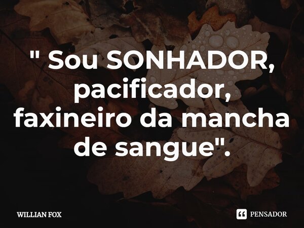 ⁠" Sou SONHADOR, pacificador, faxineiro da mancha de sangue ".... Frase de WILLIAN FOX.