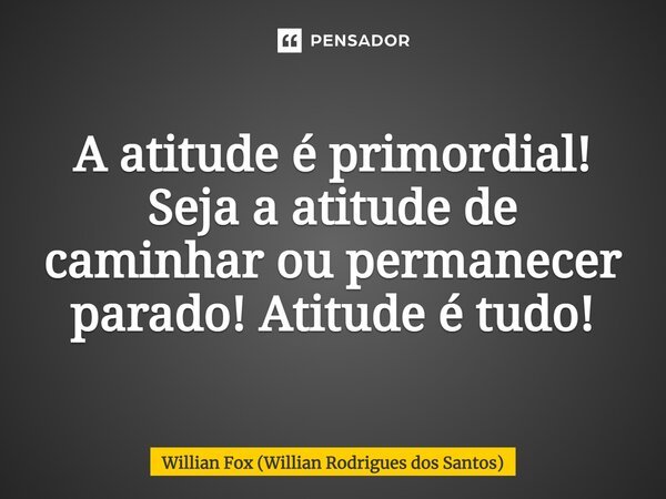⁠A atitude é primordial! Seja a atitude de caminhar ou permanecer parado! Atitude é tudo!... Frase de Willian Fox (Willian Rodrigues dos Santos).