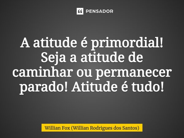 ⁠A atitude é primordial! Seja a atitude de caminhar ou permanecer parado! Atitude é tudo!... Frase de Willian Fox (Willian Rodrigues dos Santos).