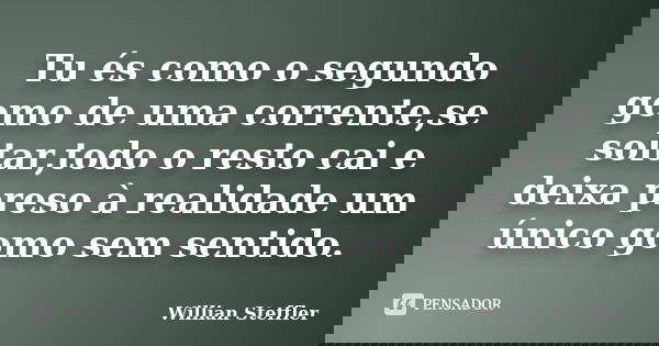 Tu és como o segundo gomo de uma corrente,se soltar,todo o resto cai e deixa preso à realidade um único gomo sem sentido.... Frase de Willian Steffler.