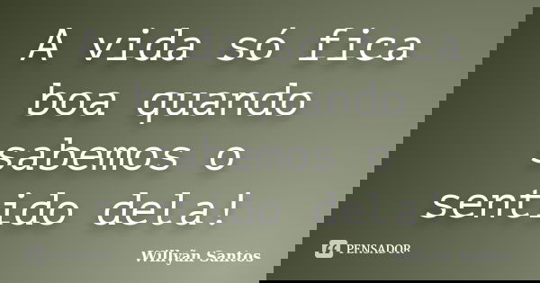 A vida só fica boa quando sabemos o sentido dela!... Frase de Willyãn Santos.