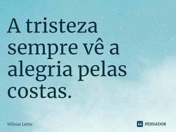 A tristeza sempre vê a alegria pelas costas.... Frase de Wilmar Leitte.