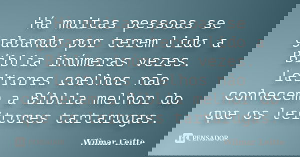 Há muitas pessoas se gabando por terem lido a Bíblia inúmeras vezes. Leitores coelhos não conhecem a Bíblia melhor do que os leitores tartarugas.... Frase de Wilmar Leitte.