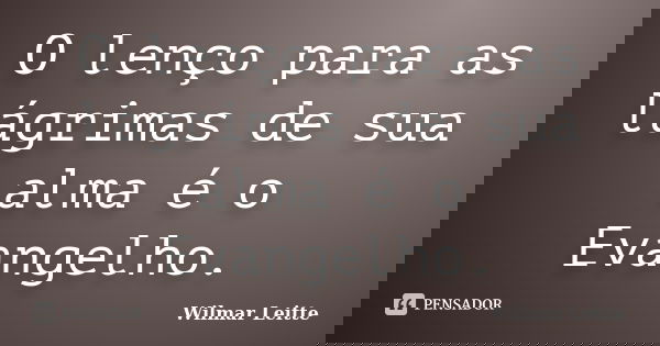 O lenço para as lágrimas de sua alma é o Evangelho.... Frase de Wilmar Leitte.