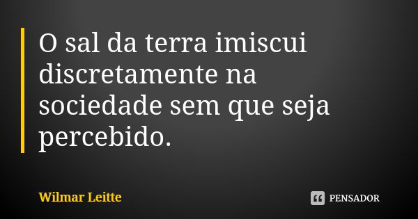 O sal da terra imiscui discretamente na sociedade sem que seja percebido.... Frase de Wilmar Leitte.