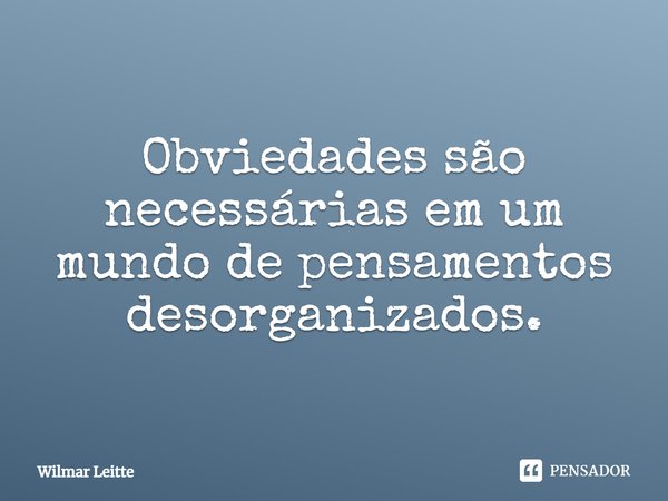 ⁠Obviedades são necessárias em um mundo de pensamentos desorganizados.... Frase de Wilmar Leitte.