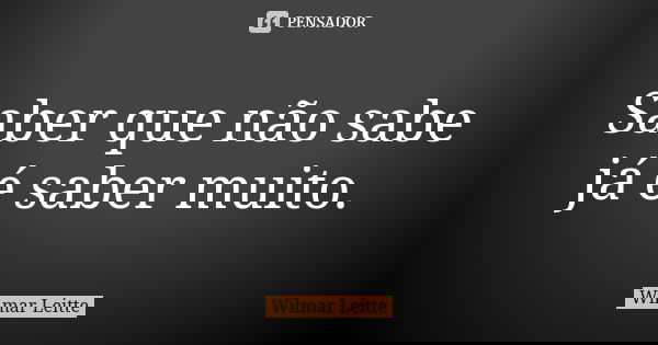 Saber que não sabe já é saber muito.... Frase de Wilmar Leitte.