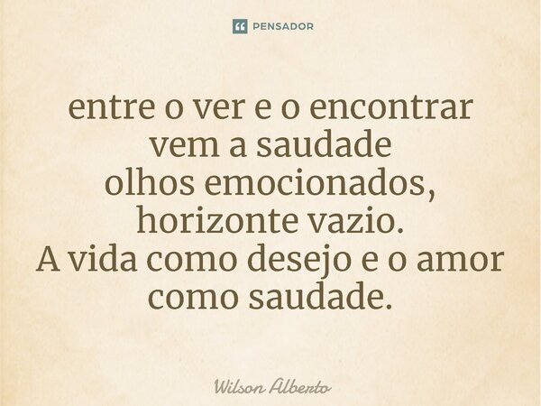⁠entre o ver e o encontrar vem a saudade olhos emocionados, horizonte vazio. A vida como desejo e o amor como saudade.... Frase de Wilson Alberto.