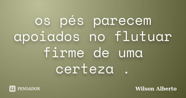 os pés parecem apoiados no flutuar firme de uma certeza .... Frase de wilson alberto.