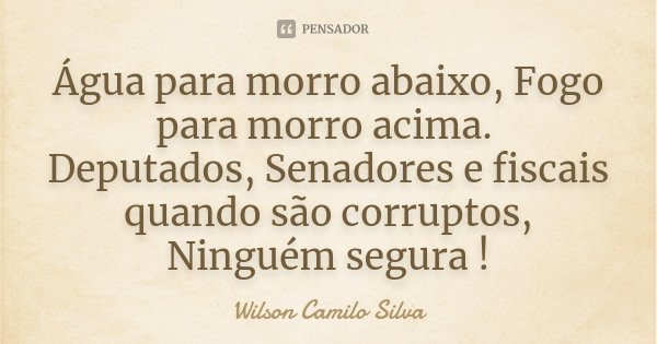 Água para morro abaixo, Fogo para morro acima. Deputados, Senadores e fiscais quando são corruptos, Ninguém segura !... Frase de Wilson Camilo Silva.